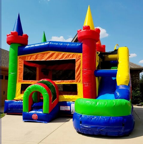Wet Combo Rainbow 19x19 Bounce House w/Front Slide