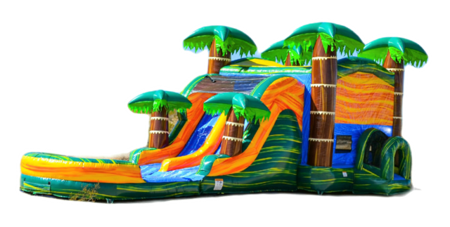 Wet Combo 16x37 Cali Palms Bounce House w/Dual Lane Slide, Hoop, Pop ups