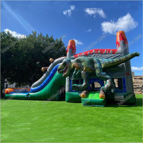 Wet Combo 16x34 Dino T-Rex Bounce House w/Slide Pop ups Tunnel and Hoop
