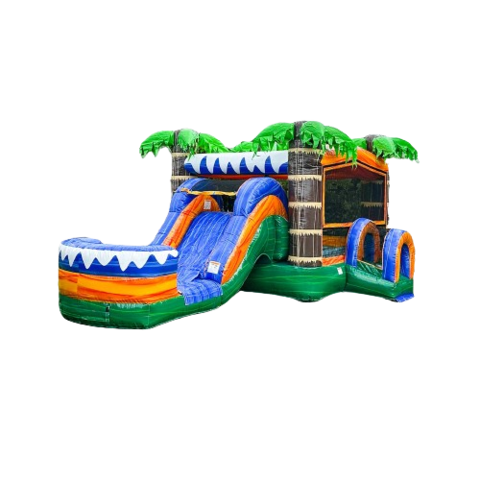 Wet Combo Tropical Palms Bounce House w/Slide and Hoop