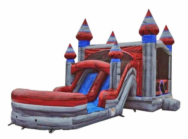 Combo 16x31 Titanium Bounce House w/Dual Lane Slide and Hoop in Gray and Red