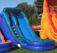 4th of July Big Green Blue Wet/Dry Water Slide with 12ft High Platform and Splash Pool