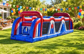 40ft American Bash Inflatable Obstacle Course | Area needed 14'Wx46'Lx12'H