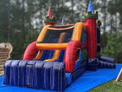 Marble Palace Bounce House Dual Lane Slide with Basketball Hoop Multi Color 16x33 | Area needed 33'Wx20'Lx15'H