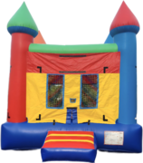 13x13 Multi Color Castle w/Basketball Hoop inside, Green, Red, Blue, and Yellow | Area needed 15'Wx20'Lx14'H