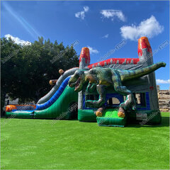 Coming in May 29 Wet Dino 3D T-Rex Bounce House w/Slide Pop ups Tunnel  and Basketball Hoop 16x34 | Area needed 36'Wx20'Lx15'H