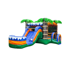 Wet Tropical Palms Bounce House with Slide and Basketball Hoop 16x26 | Area needed 28'Wx20'Lx14'H