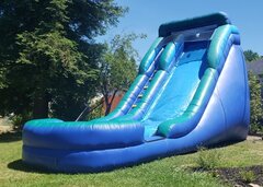 Green and Blue Water Slide with 12ft High Platform and Splash Pool | Area Needed 17'Wx30'Lx17'H