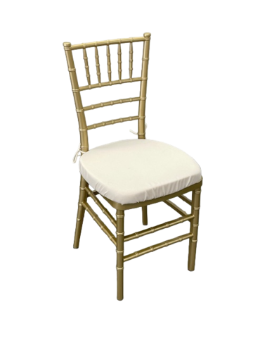 Gold Resin Chiavari Chair with Ivory Cushion