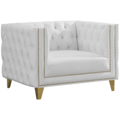 White Tufted Chair with Gold Trim