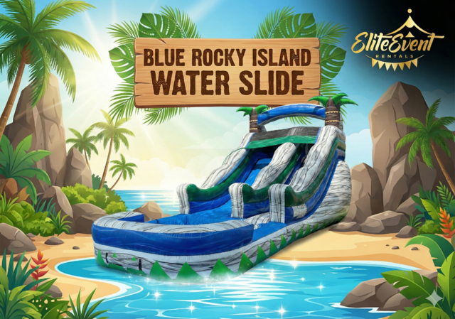 14ft Blue Rocky Island Water Slide - Elite Event Rentals