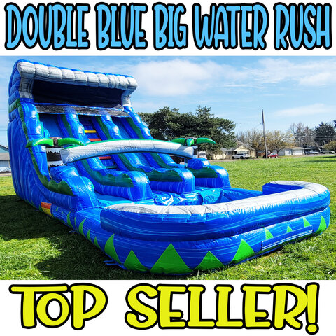 Inflatable Double Blue Big Water Rush 18ft Slide and Pool