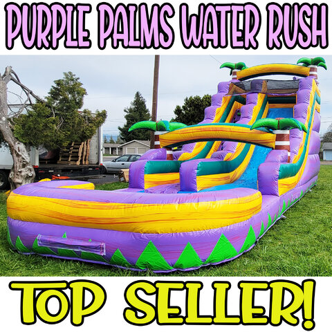 Inflatable 18ft Purple Palms Water Slide With Pool