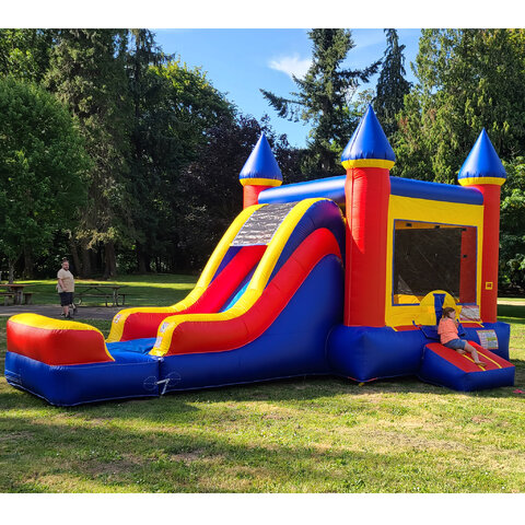 Inflatable Red Blue Wet Or Dry Bounce House Combo With Pool