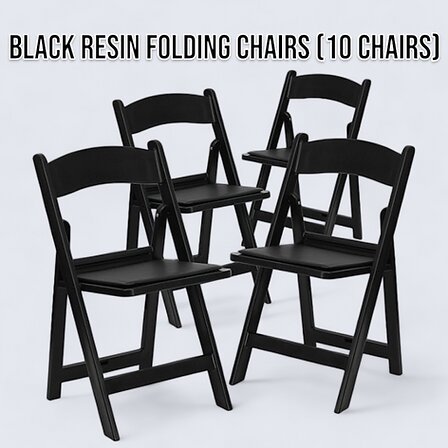 10 RESIN FOLDING CHAIRS - PADDED - BLACK