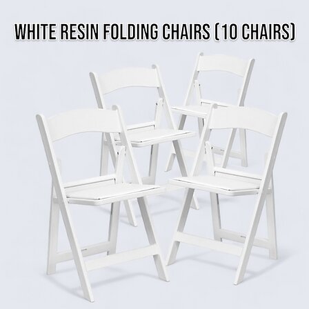10 RESIN FOLDING CHAIRS - PADDED - WHITE