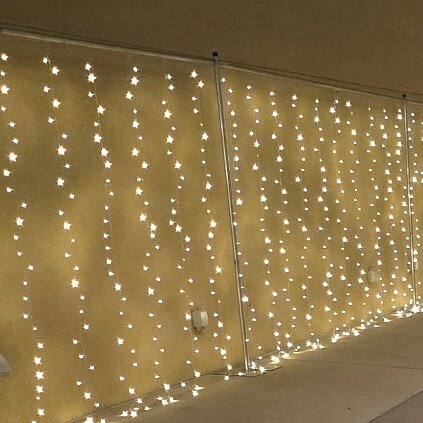 String Light Curtains Installed- Warm White bulbs - clear wire - Add on item to Pipe and Drape