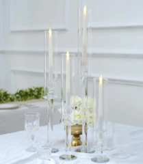 Crystal Glass Hurricane Taper Candle Holders Chimney Tubes set of 4