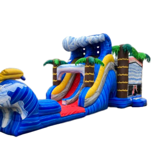 Tropical Bounce House with 10 Ft Dual Lane slides