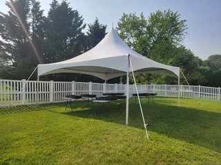 High Peak Tent 20 x 20
With 32 Black Chairs and 4 Rectangular Tables 6ft.