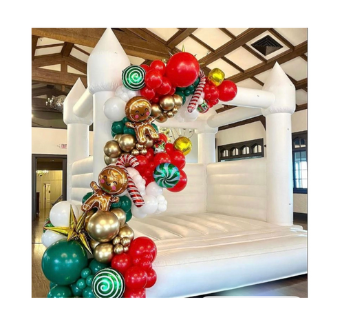 White Bounce House with Christmas  Balloons