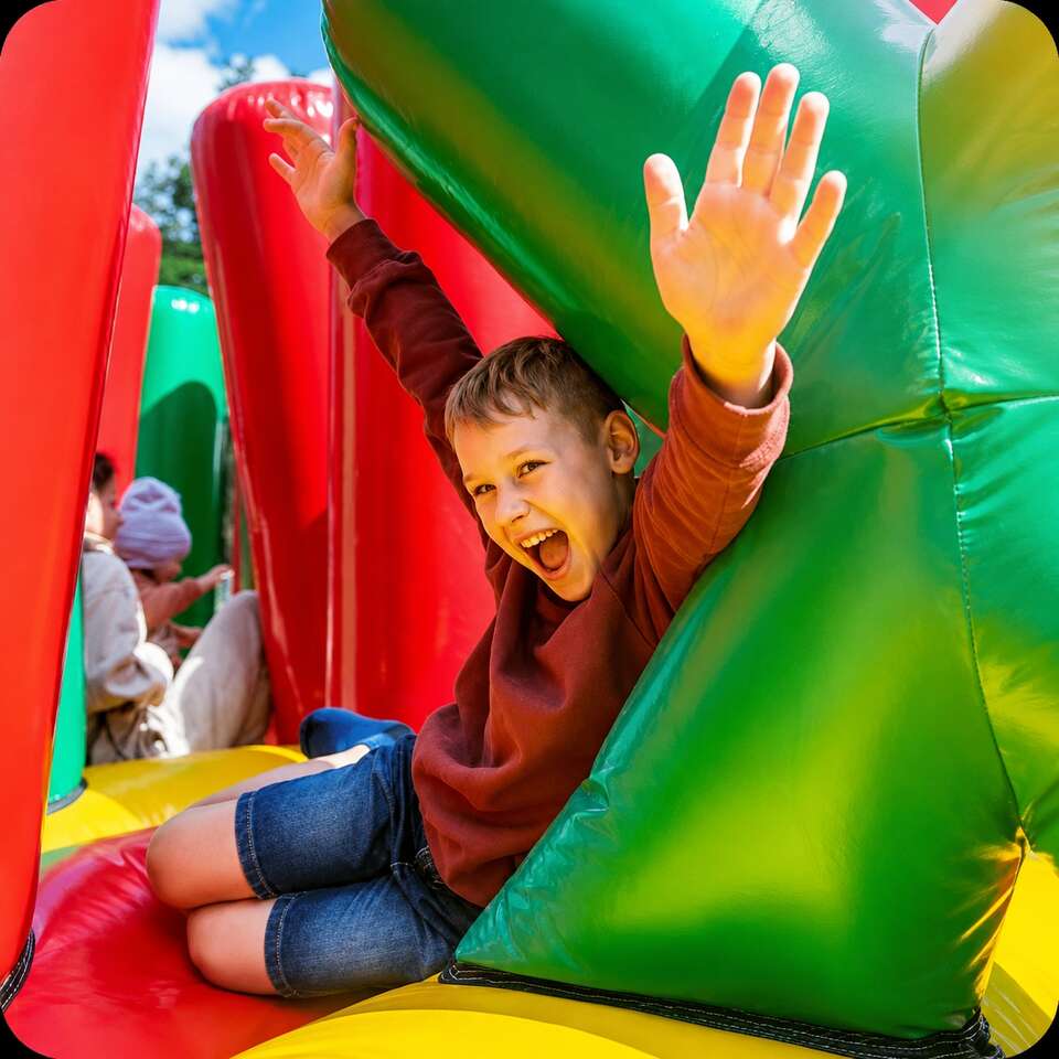 Kid enjoying a bounce house rental at a Fullerton school or community event