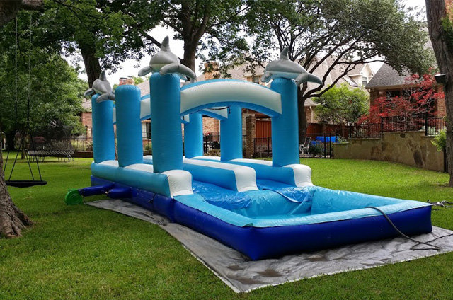 Inflatable slip and slide for a summer party
