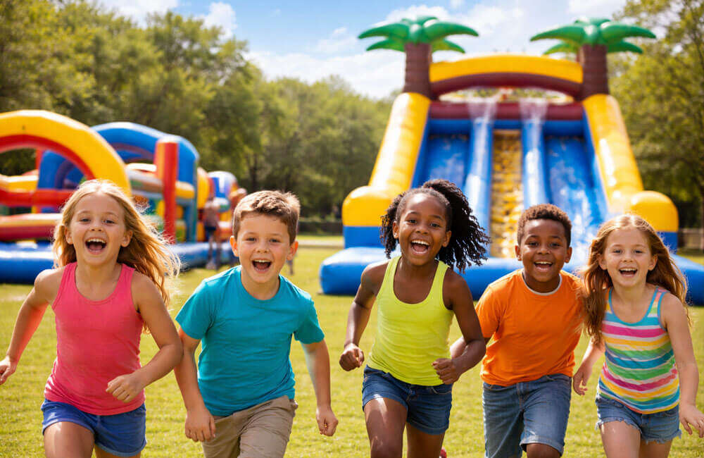Summer camp rentals with inflatable attractions and group activity options
