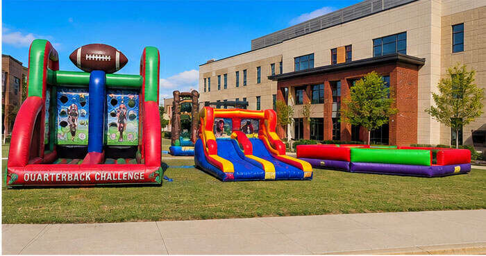 Inflatable attractions set up for a large North Texas fundraiser event