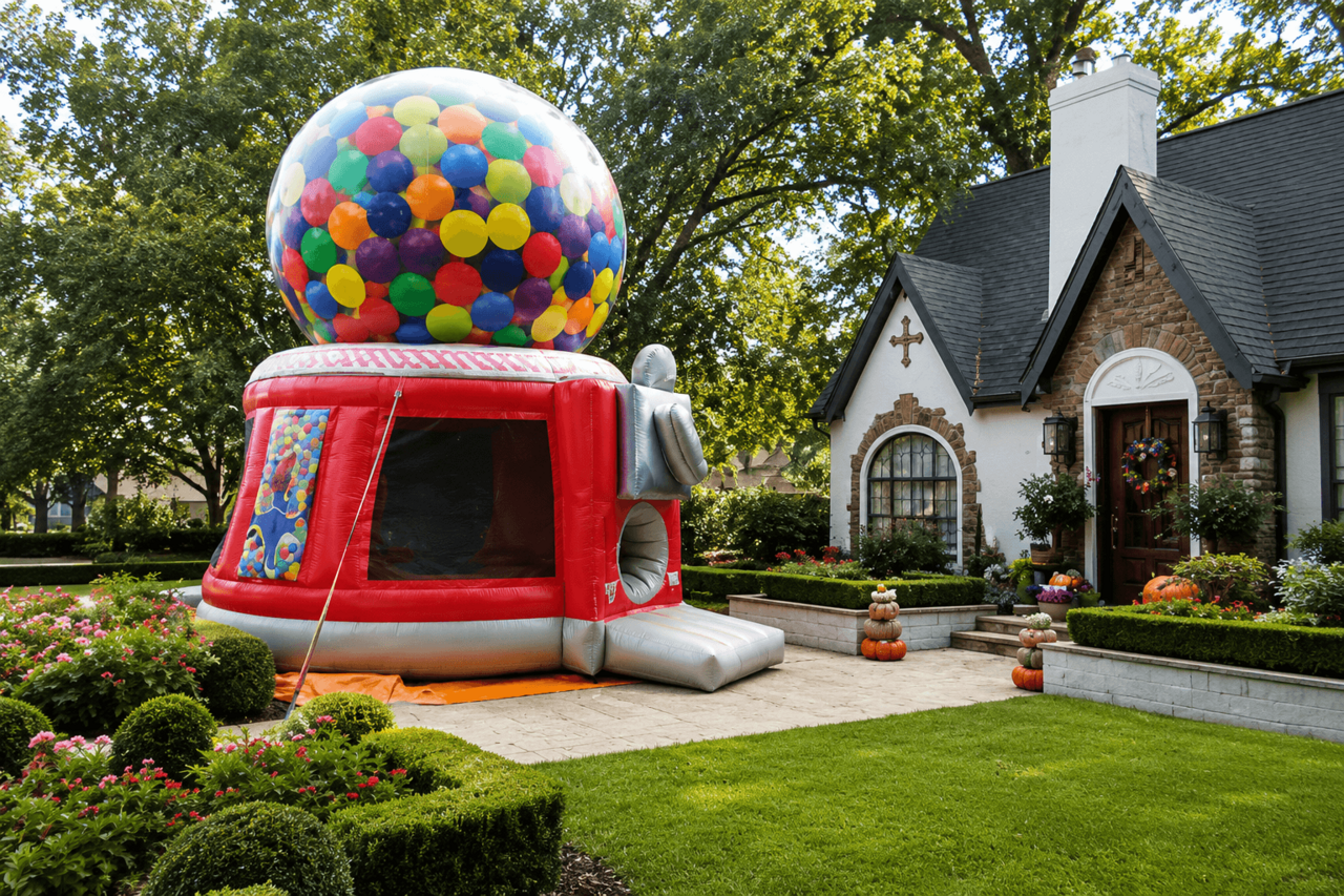 Colorful gum ball bounce house rental for kids parties
