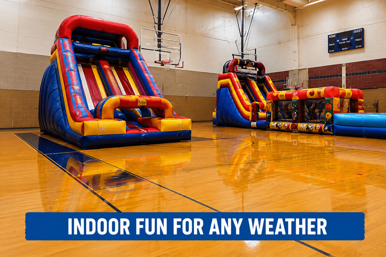 Indoor school inflatable rentals inside a gym
