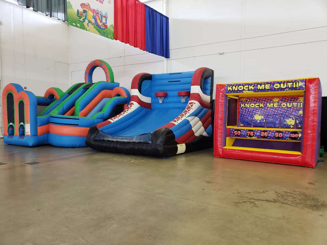 Inflatable rentals set up at Dallas Market Hall for a convention event
