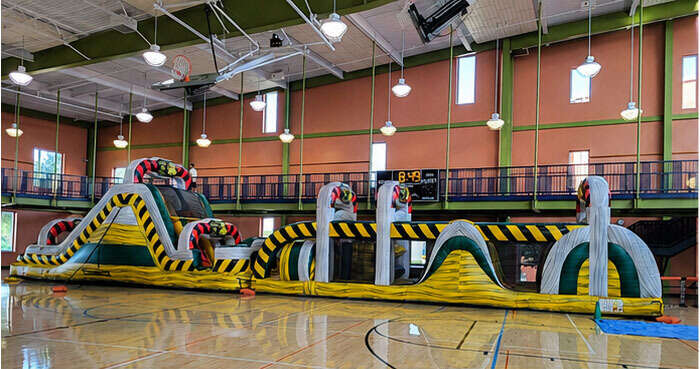 Inflatable attractions set up for a large public event