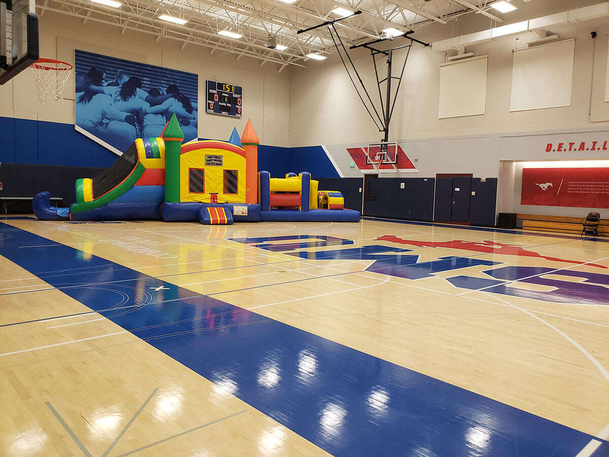 Inflatable rental setup for a private SMU-related donor family event