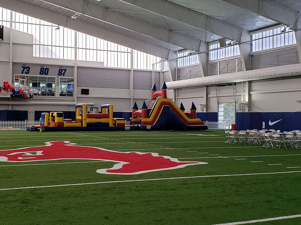 Fun Times Party Rental inflatables set up for an SMU tailgate event