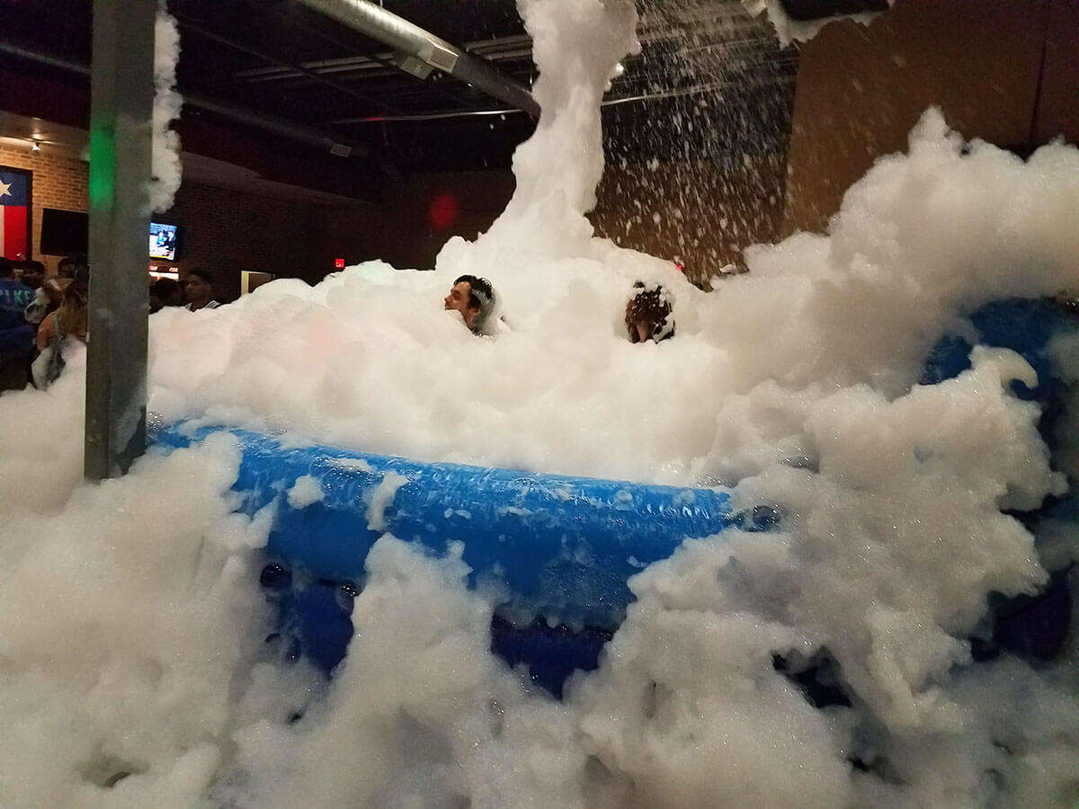 Foam party setup for a university fraternity event