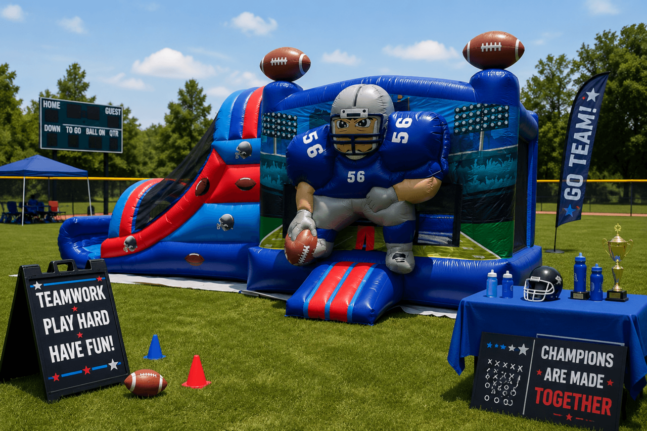 Football themed inflatable rental for youth sports events and team parties