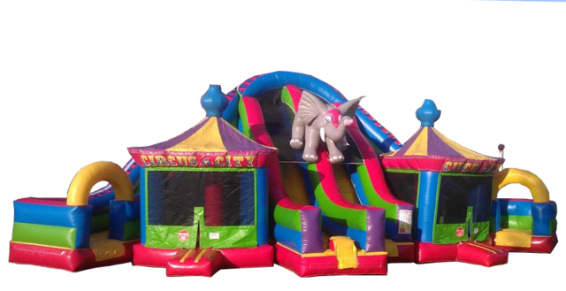 Circus-Themed-Triple-Lane-Slide-w-Bounce-Houses-526