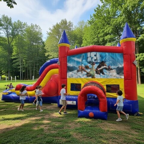 Ice Age Double Lane Water Slide with Bounce House