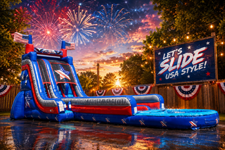 25 Foot Double Lane American Thunder Water Slide with 35 Foot Slip and Slide