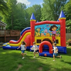 Dora Double Lane Water Slide with Bounce House Wet/Dry