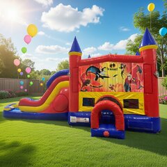 Incredibles Double Lane Slide with Bounce House Wet Dry