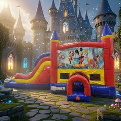 Mickey Mouse Double Lane Water Slide with Bounce House