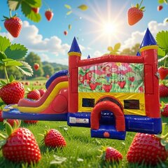 Strawberry Shortcake Double Lane Water Slide with Bounce House Wet Dry