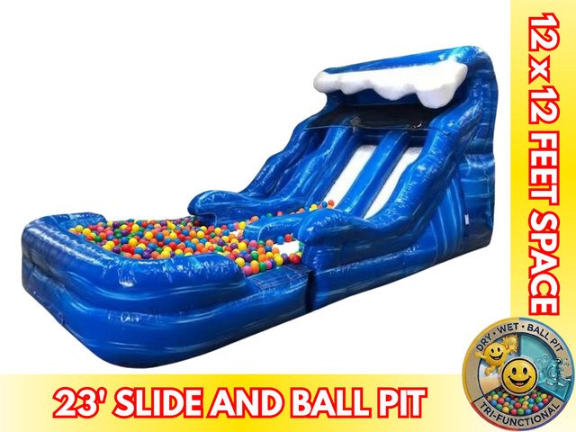 12' Blue Wave Dual  Slide With Ball pit 🔴🔵🟠🟡🟢🟣