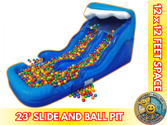 15' Blue Wave Slide With Ball pit