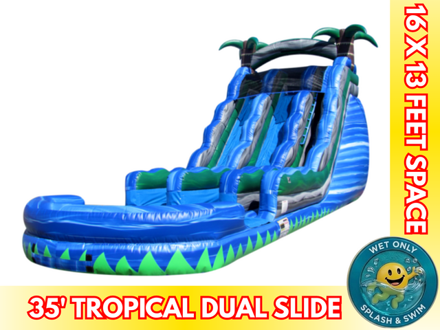 16' H   Blue Tropical Dual Slide With Pool 