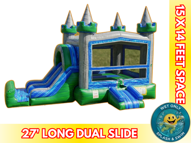 Green Emerald Combo Bounce House Dual Slide Wet