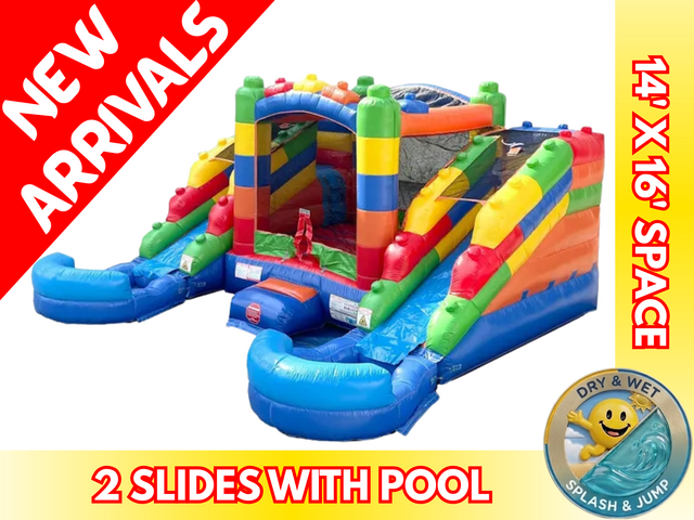 Lego Bounce House with 2 slides and 2 pools