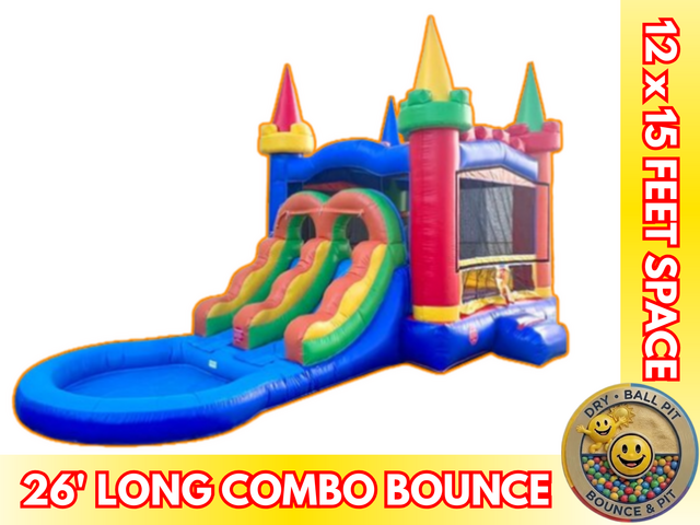 Rainbow Combo Bounce House With 2 Slides and Pool
